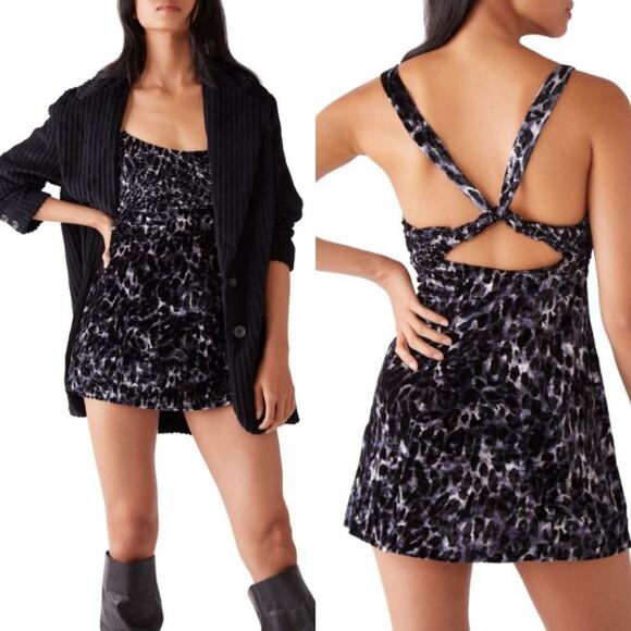 NWT Free People Virgo‎ Moon Black Velvet Mini Dress - Picture 1 of 7